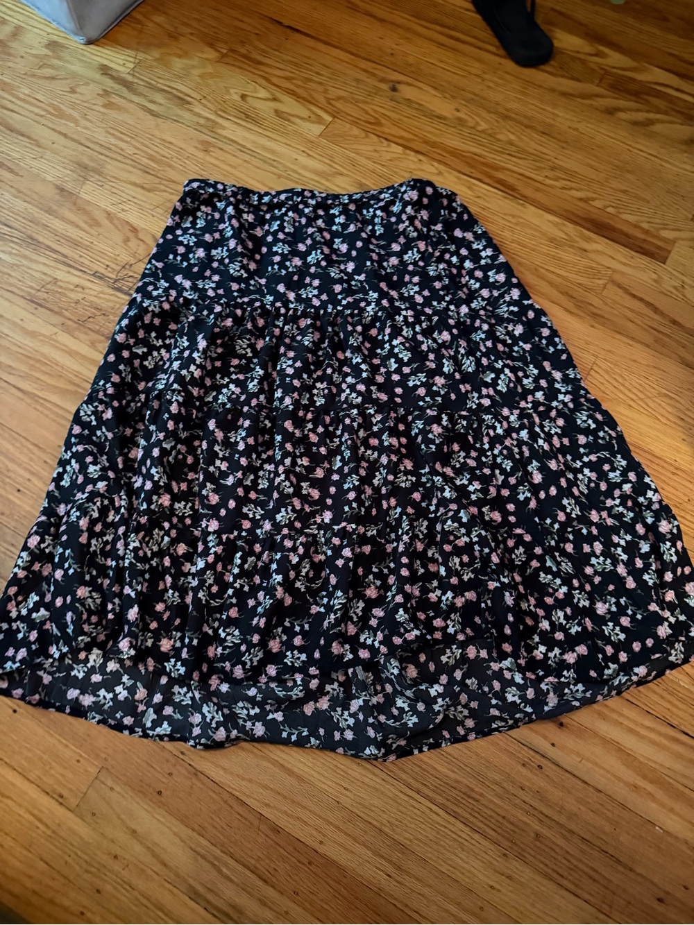 Simple Black Maxi Skirt with Pink & White Floral Print